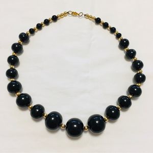 Vintage Bold Retro Black and Gold Beaded Necklace